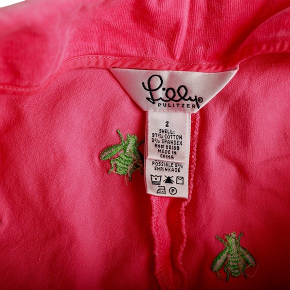 Lilly Pulitzer pink flared Pants pull on green embroidered bees size 2 - Picture 3 of 4